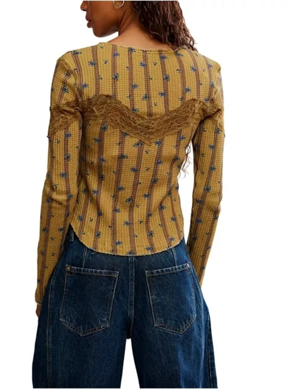 FREE PEOPLE Let's Party Cardigan Beehive Combo - Size XS - Waffle Knit Lace Top
